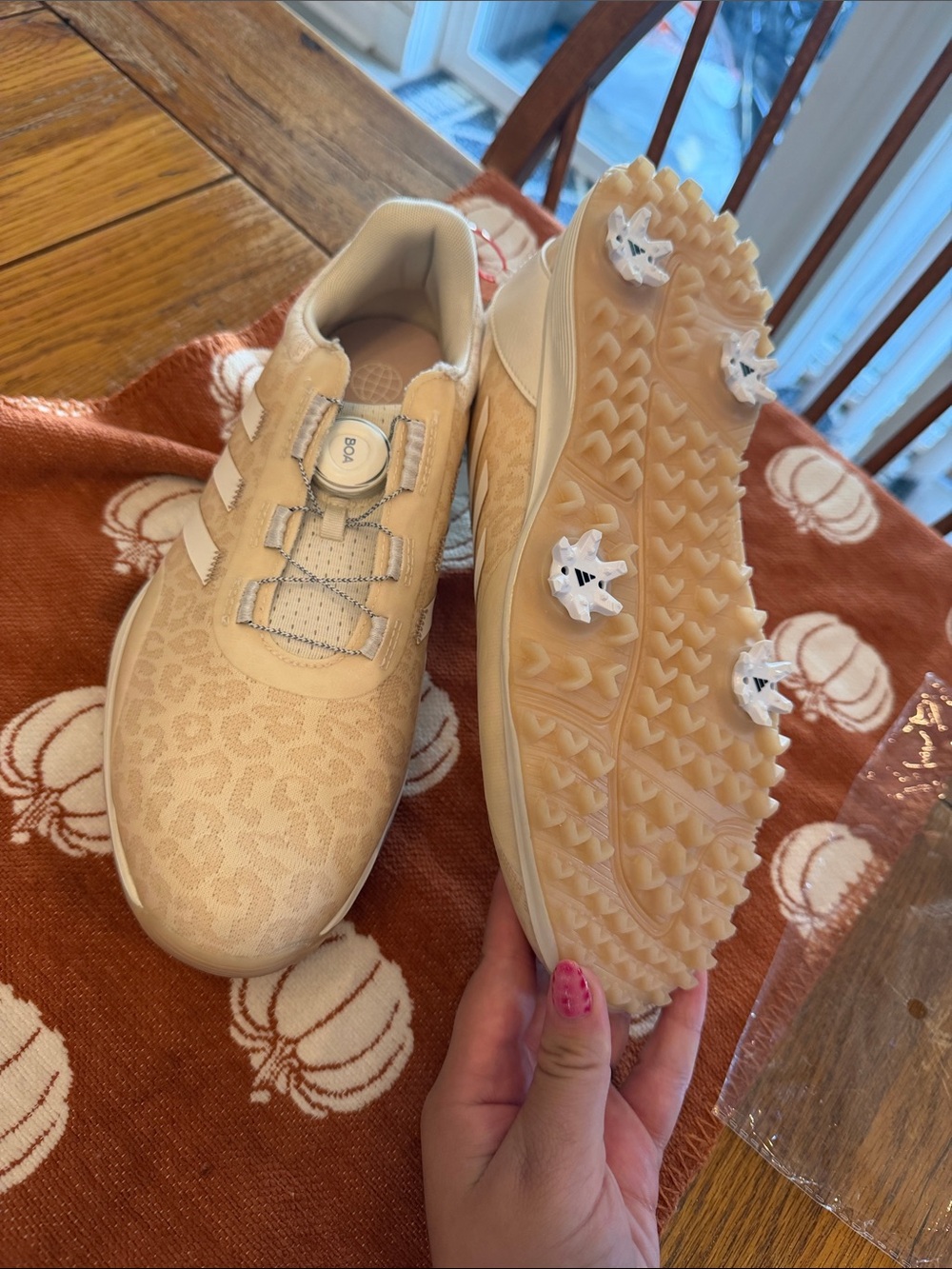 Womens Beige Leopard-Print Golf Shoes with BOA Closure